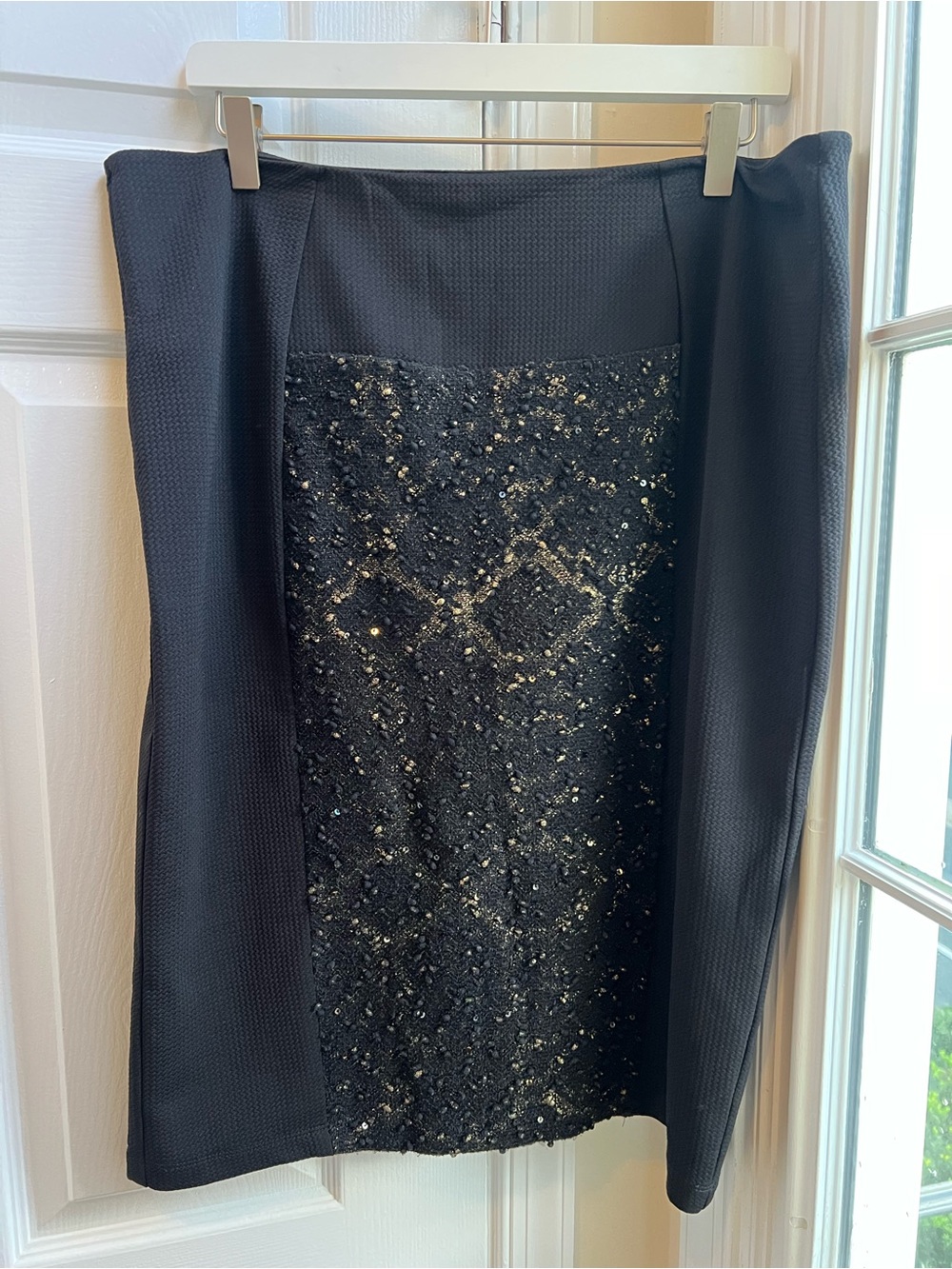 Kiyonna 1 10/12 Black Gold Sequin Tweed Pencil Skirt Made USA